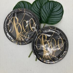 Unique Heavy Duty Gold Black Halloween Boo Spider Web Round Paper Party Plate